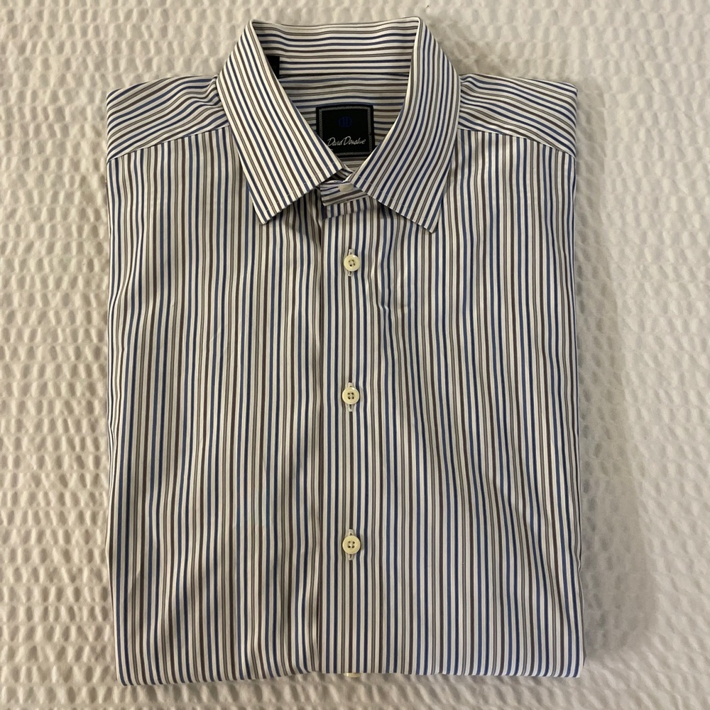 David Donahue Multi-Color Stripe Spread Collar Dr… - image 1